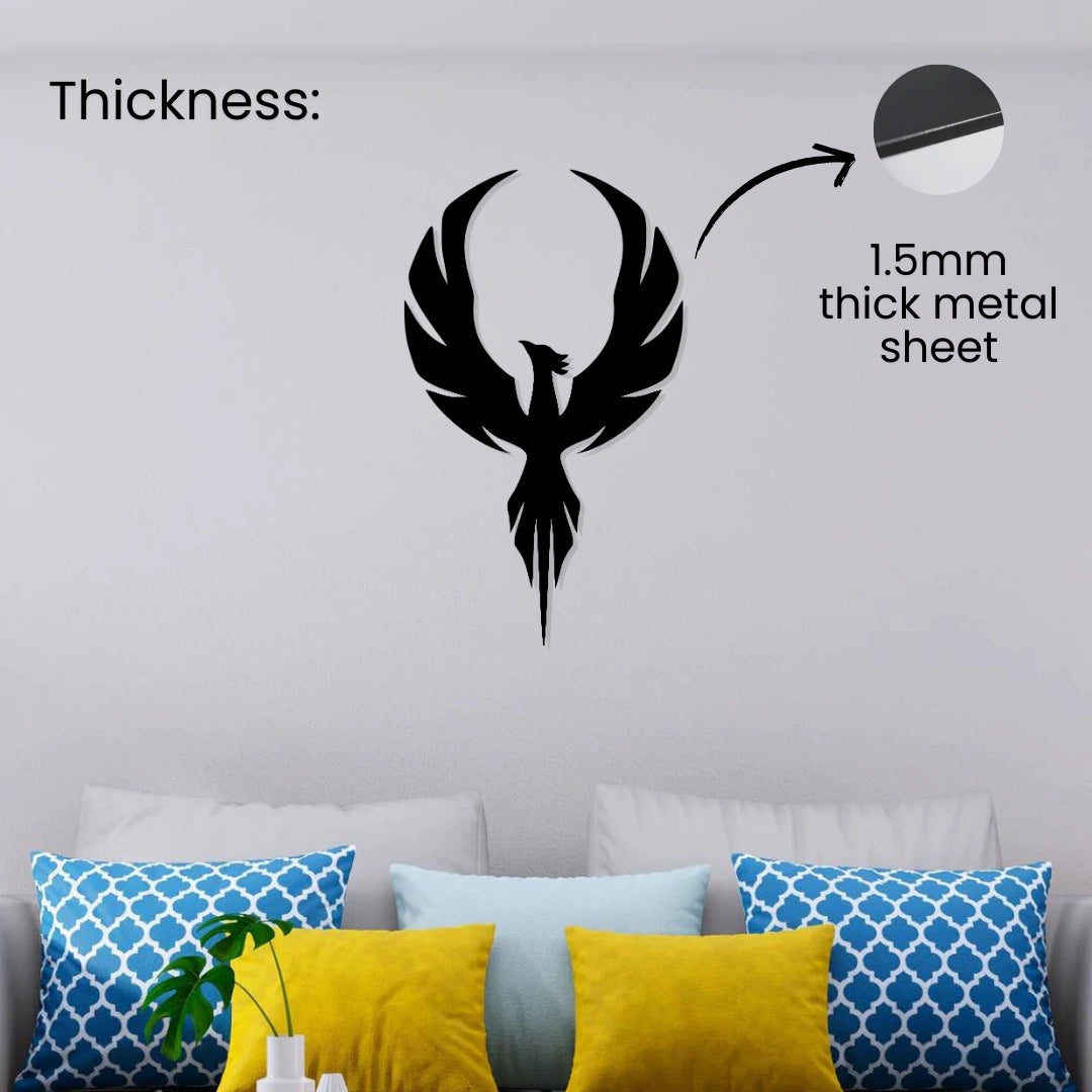 1.5mm thick metal phoenix wall art with powder coated finish