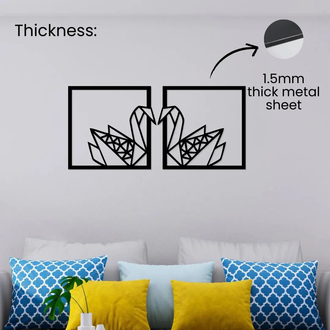 1.5mm thick metal swan wall art set with powder coated finish