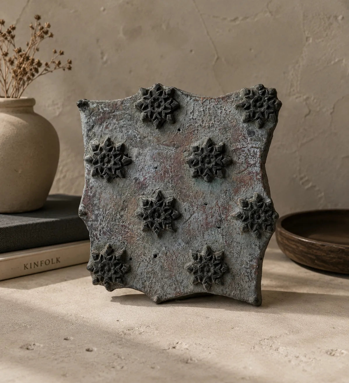Vintage Hand-Carved Wooden Printing Block – Star Blossom Scatter