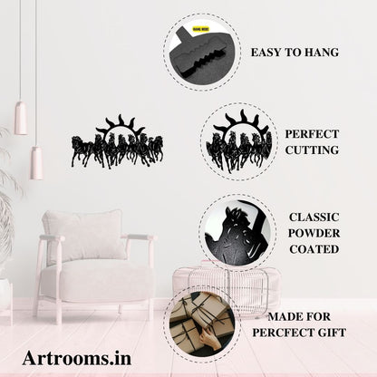 Artrooms Seven Horses Metal Wall Art – 24x15 inch | Vastu Wall Hanging for Success & Positive Energy