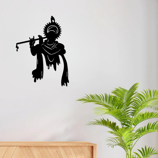 Artrooms Krishna Metal Wall Art - Wall Decoration | Wall Hanging (18x24 inch) | Black Matte Finish