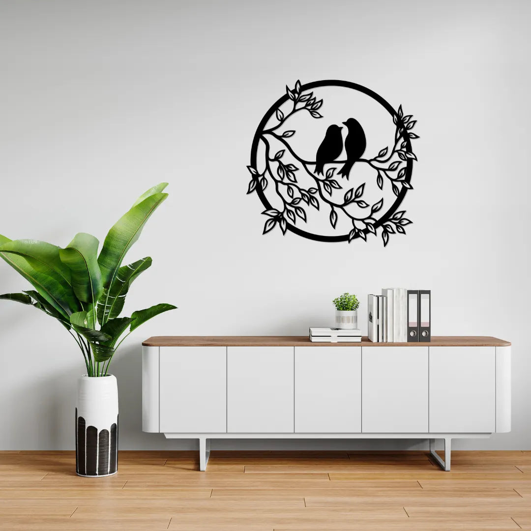 Artrooms Love Birds Metal Wall Art - Wall Decoration | Wall Hanging (24x23 inch) | Black Matte Finish