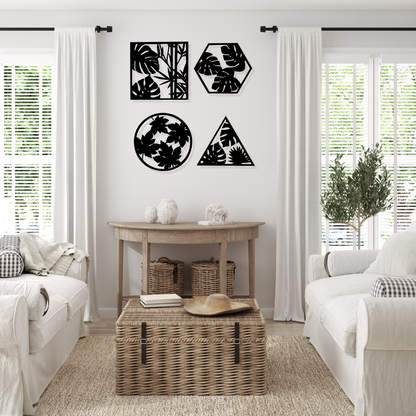 Artrooms Tropical leaf Mountains  Metal Wall Art - Wall Decoration | Wall Hanging (60x15 inch) | Black Matte Finish