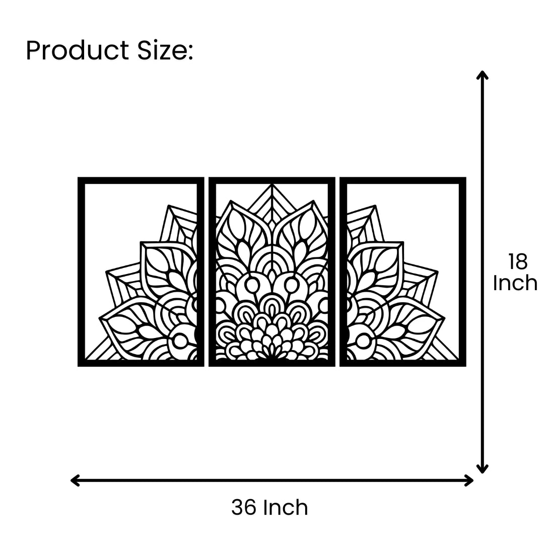 Artrooms Floral Metal Wall Art - Wall Decoration | Wall Hanging (36x18 inch) | Black Matte Finish