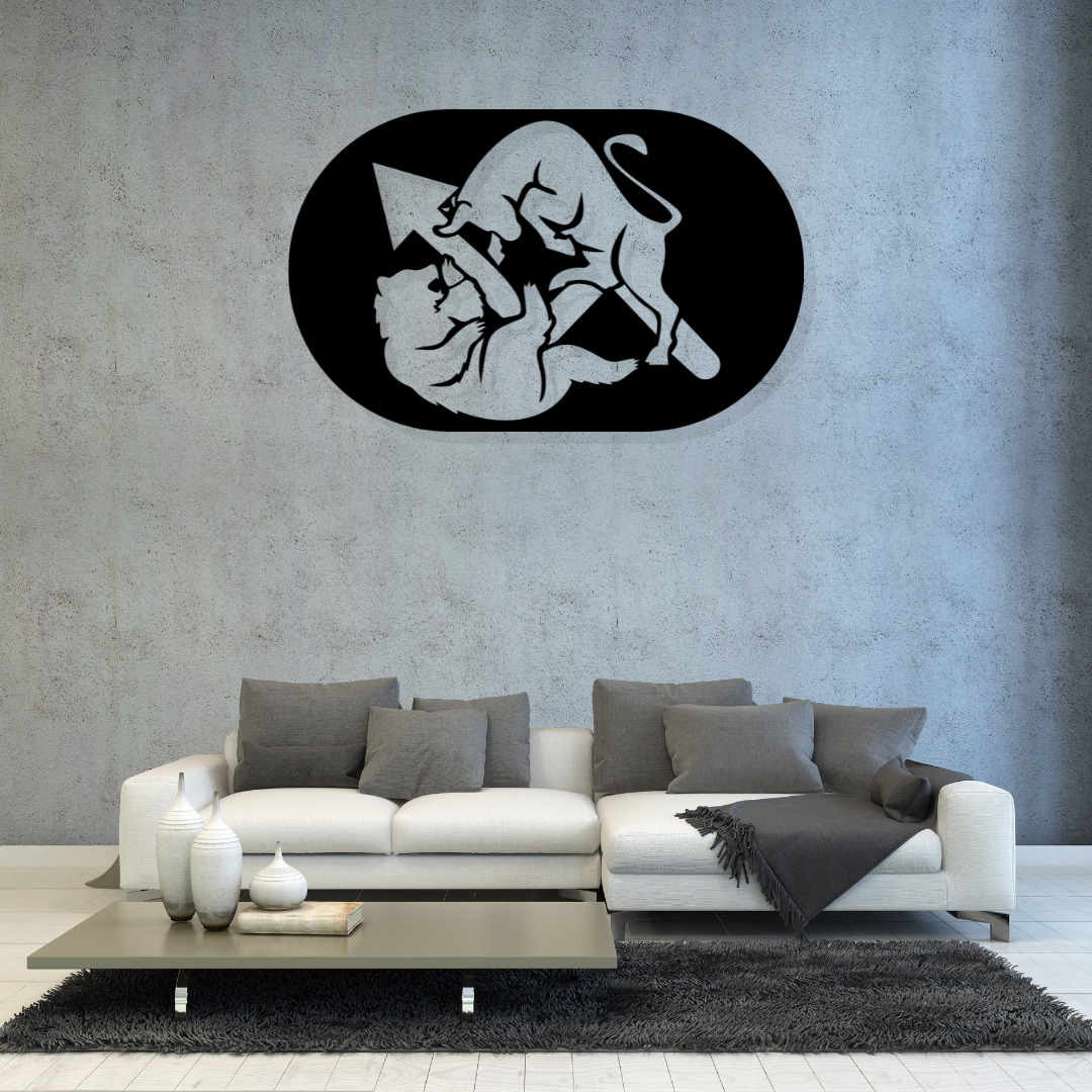 Artrooms Bull and Bear Metal Wall Art - Wall Decoration | Wall Hanging (25x15 inch) | Black Matte Finish