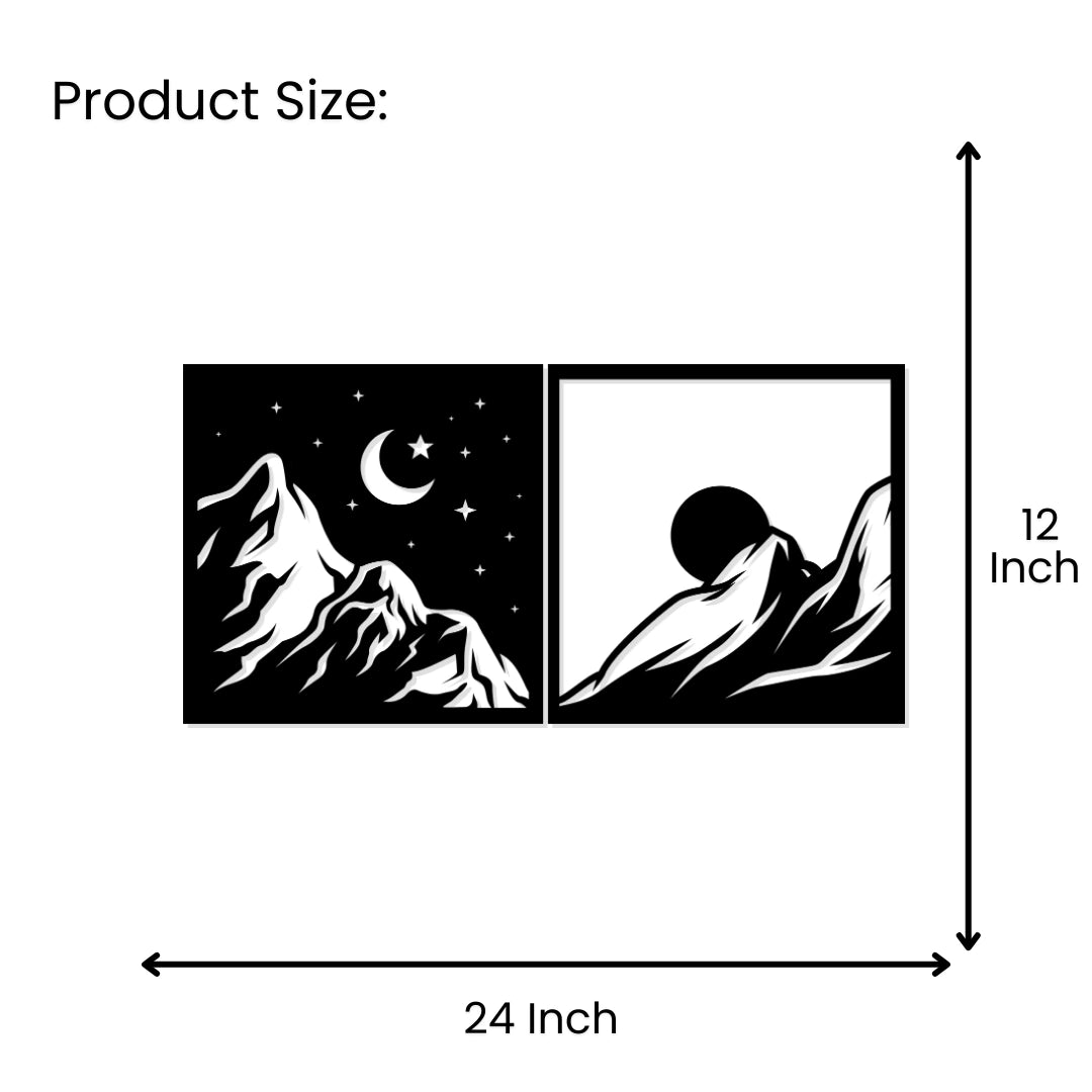 Artrooms Sun And Moon Metal Wall Art - Wall Decoration | Wall Hanging (12x24 inch) | Black Matte Finish