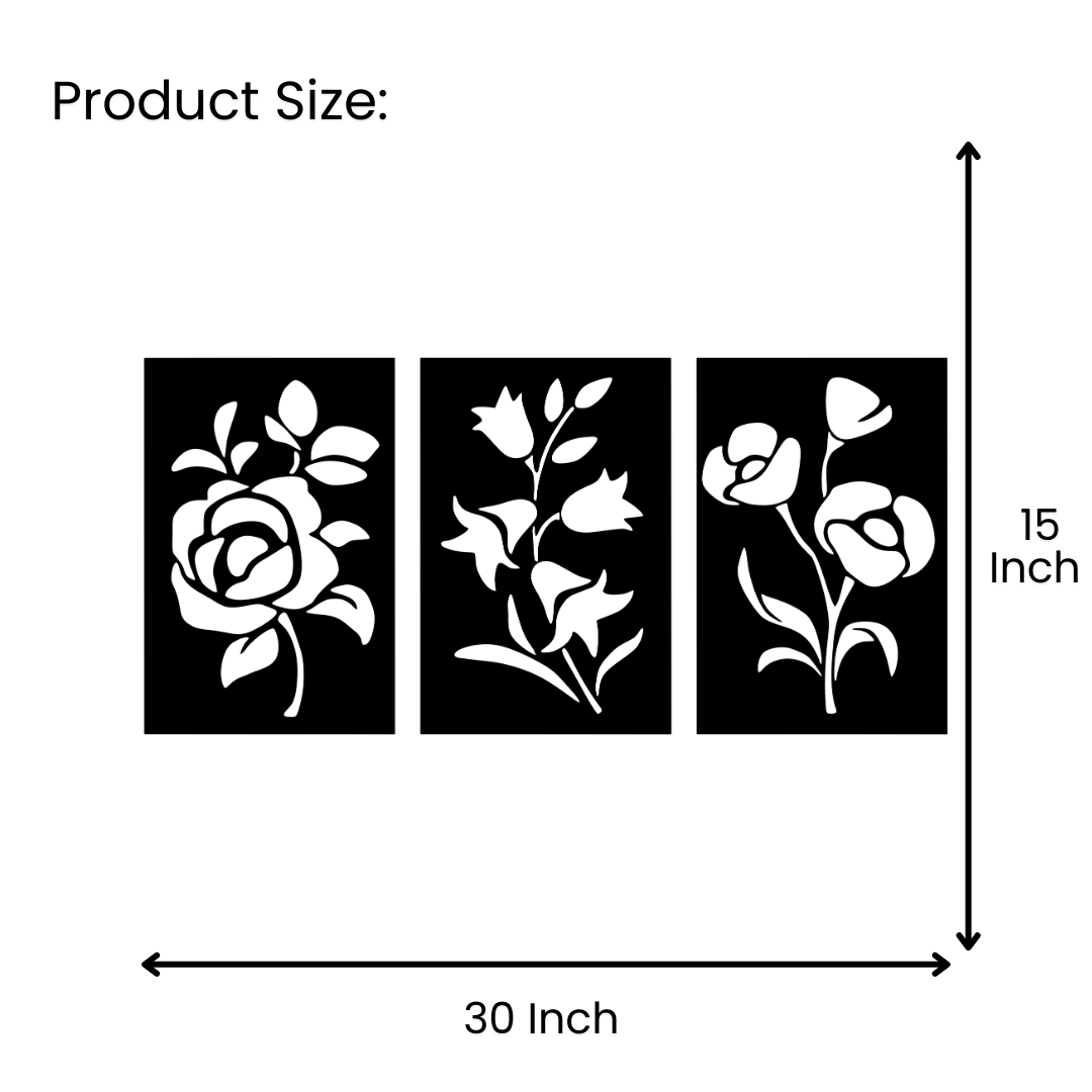 Artrooms Flower Metal Wall Art - Wall Decoration | Wall Hanging (30x15 inch) | Black Matte Finish