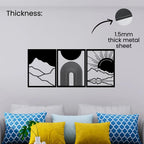 Artrooms Day & Night Scenery 3 Piece Metal Wall Art - Wall Decoration | Wall Hanging (27x12 inch) | Black Matte Finish