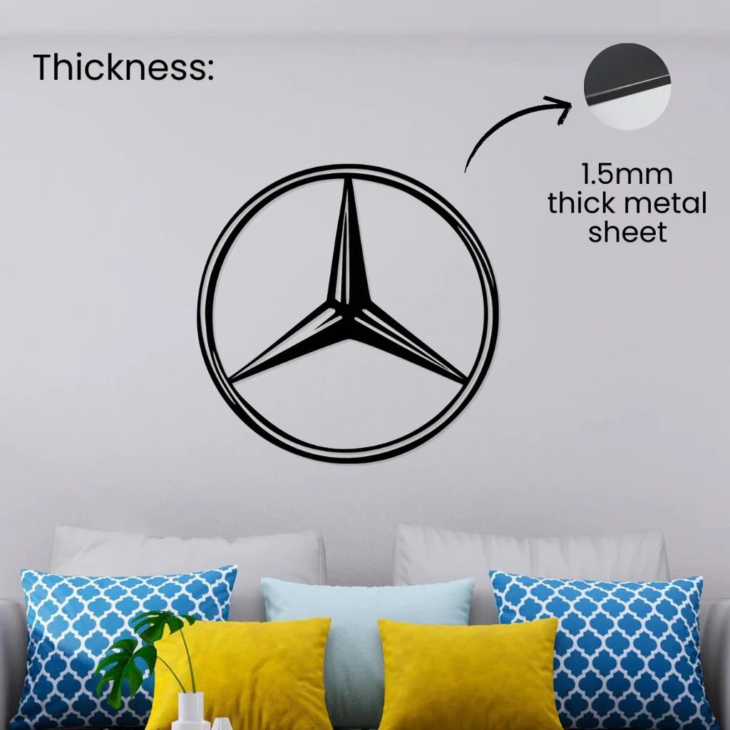 Artrooms Mercedes Logo Metal Wall Art - Wall Decoration | Wall Hanging ( 24x24 inch) | Black Matte Finish