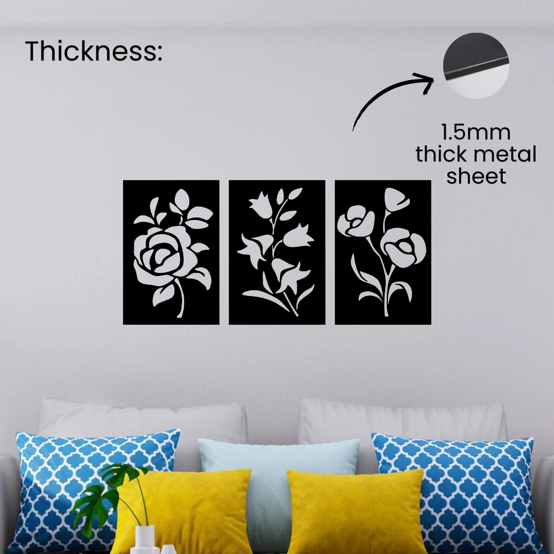 Artrooms Flower Metal Wall Art - Wall Decoration | Wall Hanging (30x15 inch) | Black Matte Finish
