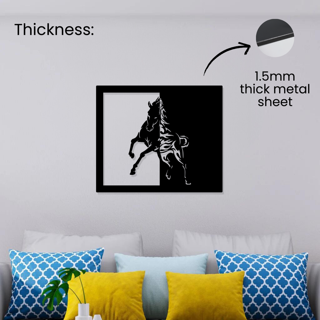 Artrooms Running Horse Metal Wall Art - Wall Decoration | Wall Hanging (25x21 inch) | Black Matte Finish