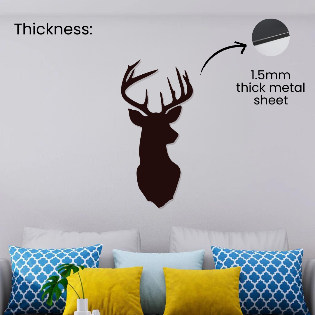 Artrooms Deer Metal Wall Art - Wall Decoration | Wall Hanging (12x24 inch) | Black Matte Finish