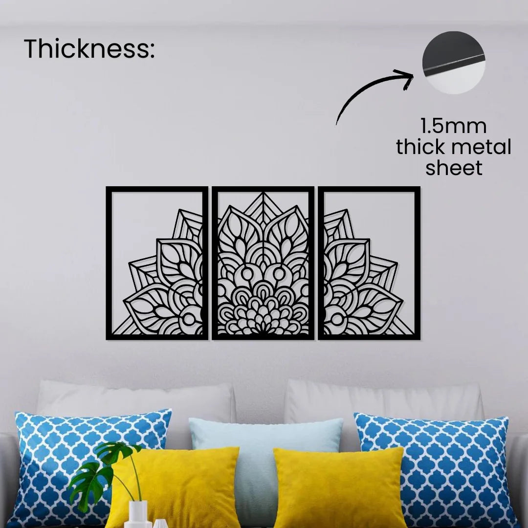 Artrooms Floral Metal Wall Art - Wall Decoration | Wall Hanging (36x18 inch) | Black Matte Finish