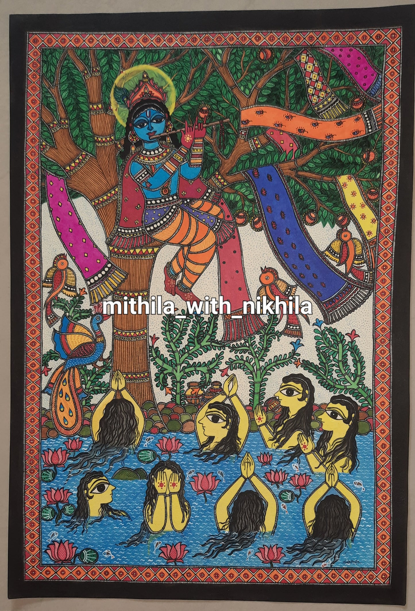 Madhubani Krishna Leela (Gopika Cheerharan) by Nikhila Gokhale
