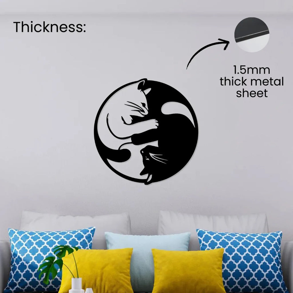 Artrooms Cats Metal Wall Art - Wall Decoration | Wall Hanging (24x24 inch) | Black Matte Finish