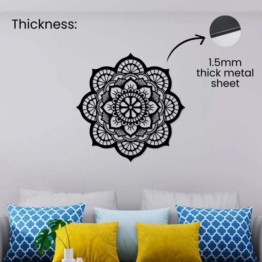 Artrooms Beautiful Mandala Metal Wall Art - Wall Decoration | Wall Hanging | Black Matte Finish