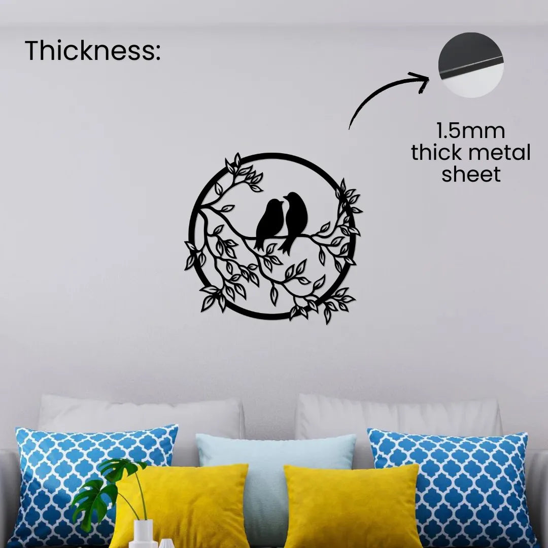 Artrooms Love Birds Metal Wall Art - Wall Decoration | Wall Hanging (24x23 inch) | Black Matte Finish
