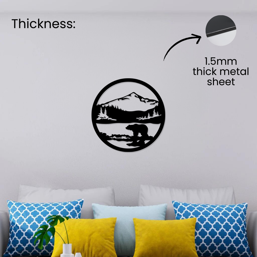 Artrooms Bear Mountains Metal Wall Art - Wall Decoration | Wall Hanging (12x12 inch) | Black Matte Finish