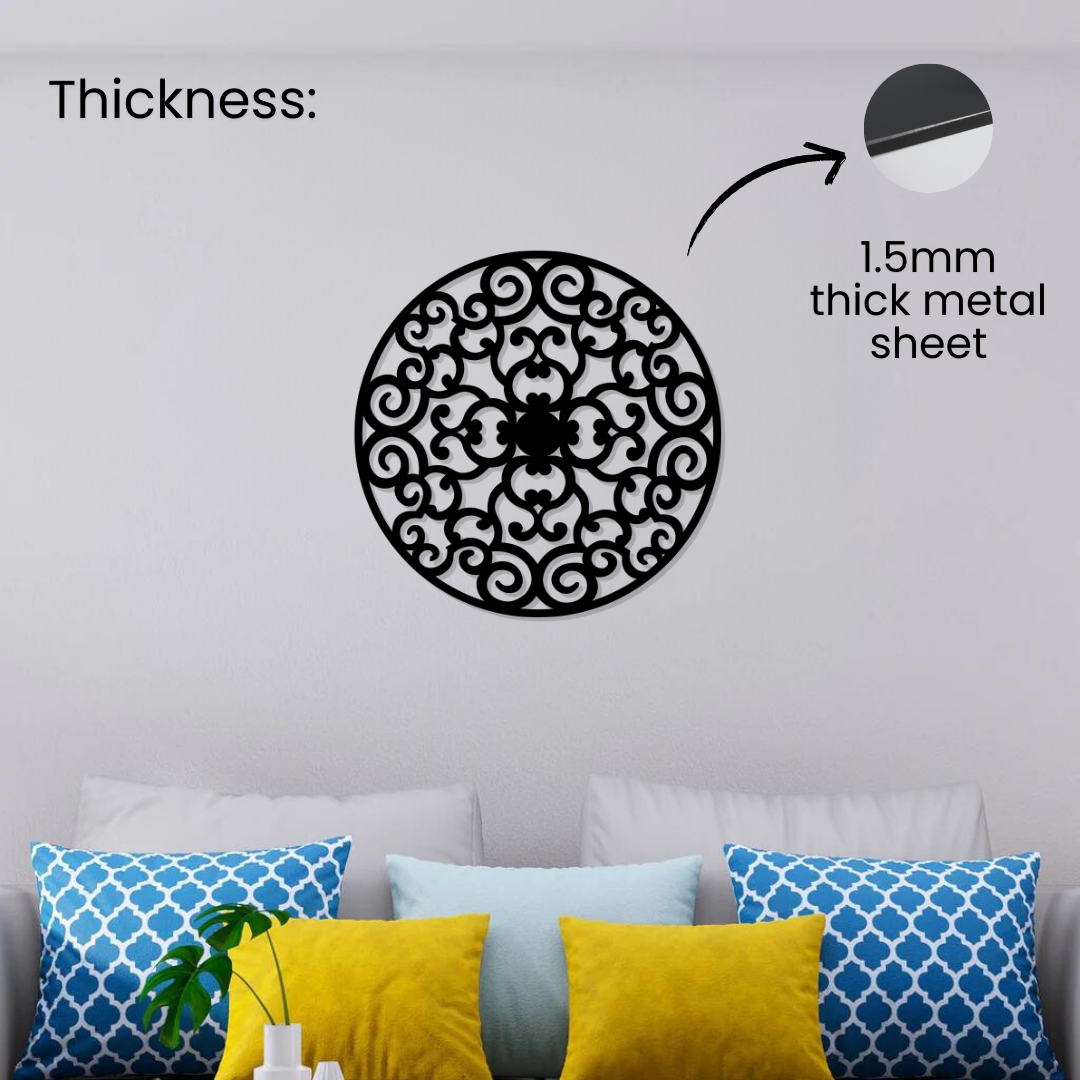 Artrooms Mandala Metal Wall Art - Wall Decoration | Wall Hanging (24x24 inch) | Black Matte Finish