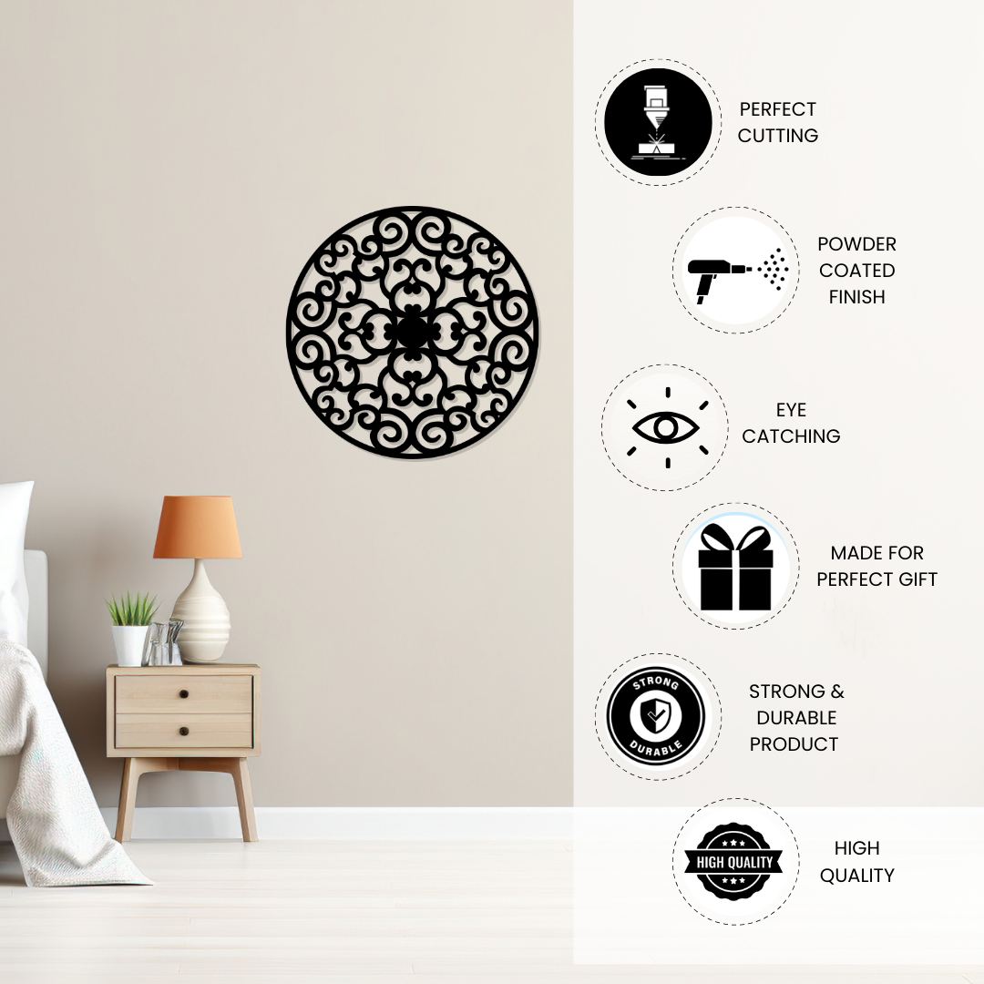 Artrooms Mandala Metal Wall Art - Wall Decoration | Wall Hanging (24x24 inch) | Black Matte Finish