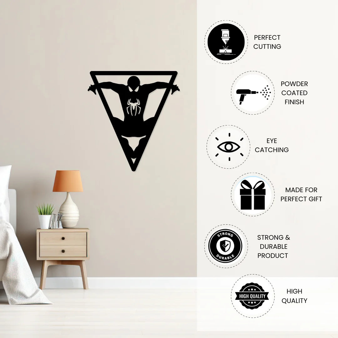 Artrooms Spiderman Metal Wall Art - Wall Decoration | Wall Hanging (22x24 inch) | Black Matte Finish