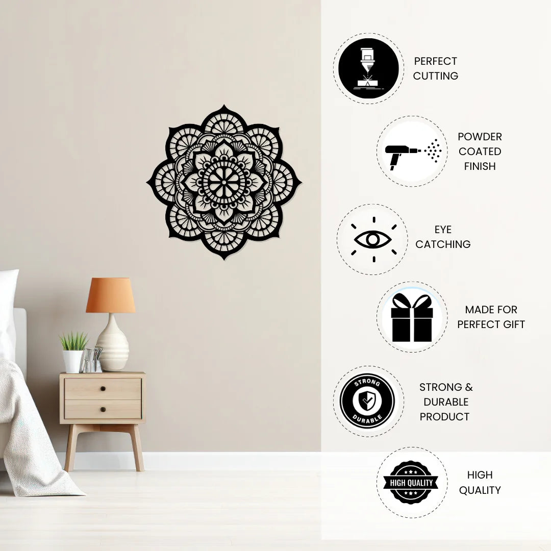 Artrooms Beautiful Mandala Metal Wall Art - Wall Decoration | Wall Hanging | Black Matte Finish