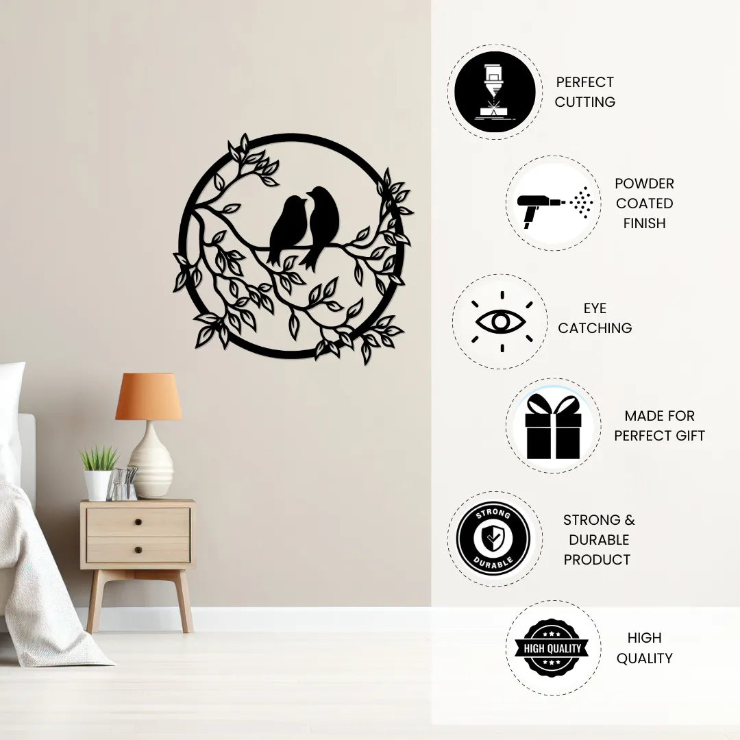 Artrooms Love Birds Metal Wall Art - Wall Decoration | Wall Hanging (24x23 inch) | Black Matte Finish