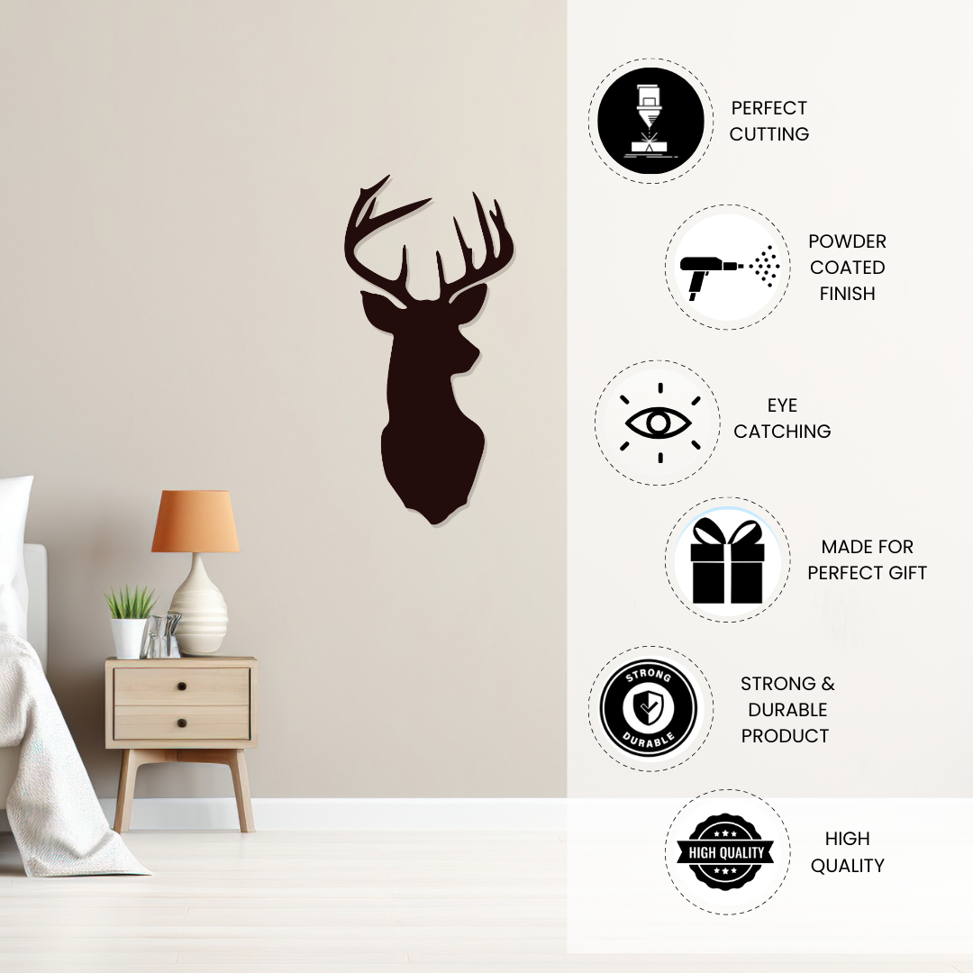 Artrooms Deer Metal Wall Art - Wall Decoration | Wall Hanging (12x24 inch) | Black Matte Finish