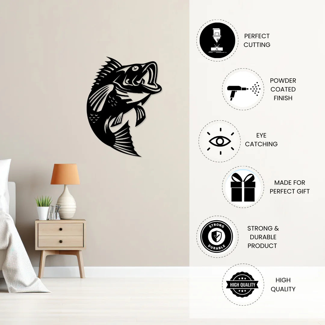 Artrooms Fish Metal Wall Art - Wall Decoration | Wall Hanging ( 18x24 inch) | Black Matte Finish