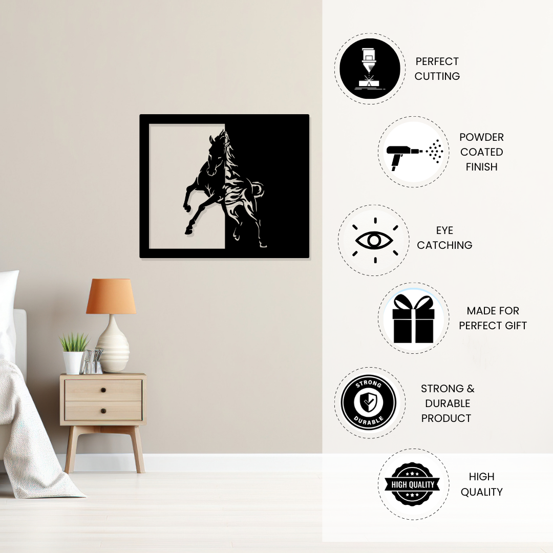 Artrooms Running Horse Metal Wall Art - Wall Decoration | Wall Hanging (25x21 inch) | Black Matte Finish