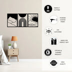 Artrooms Day & Night Scenery 3 Piece Metal Wall Art - Wall Decoration | Wall Hanging (27x12 inch) | Black Matte Finish