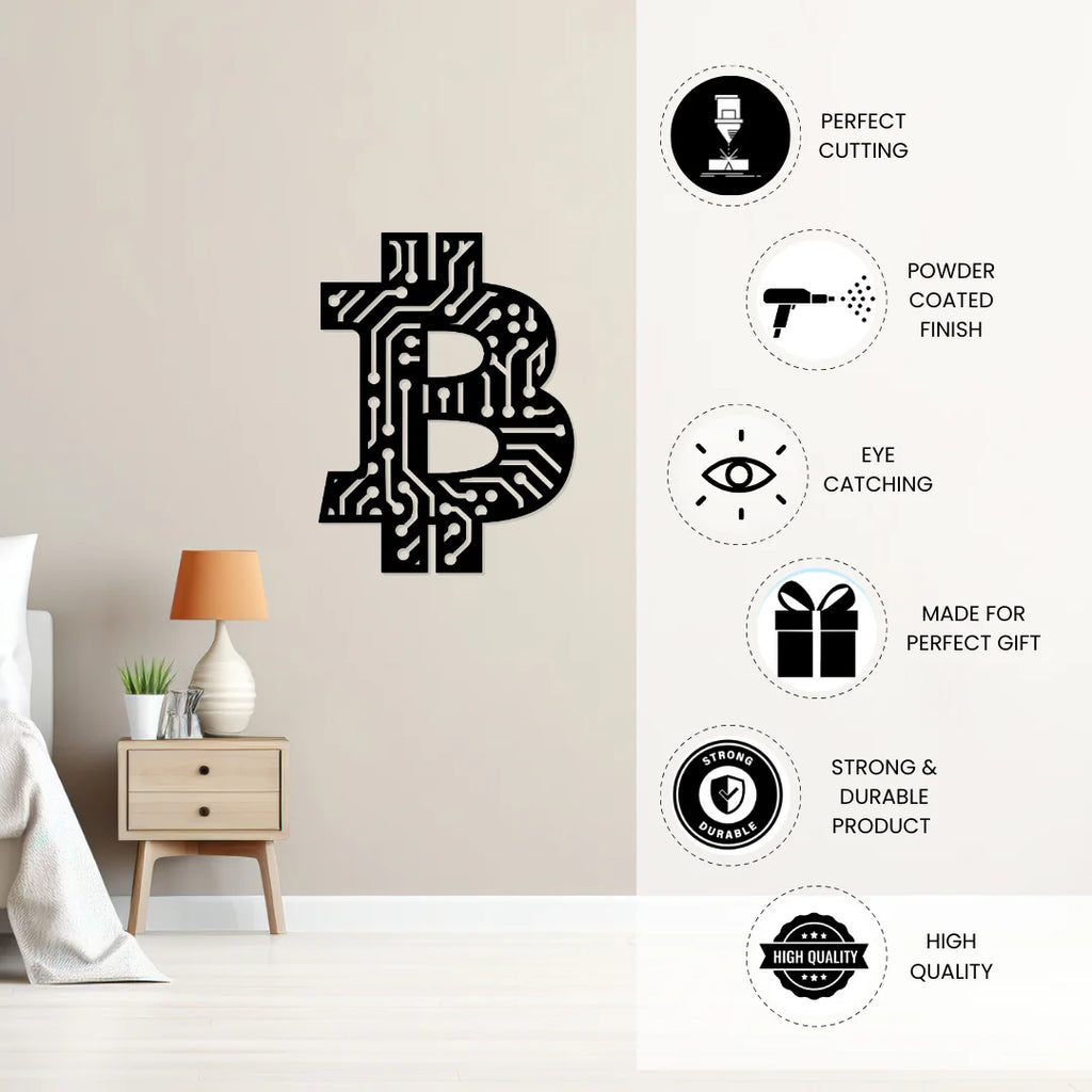 Artrooms Bitcoin Metal Wall Art - Wall Decoration | Wall Hanging (18x24 inch) | Black Matte Finish