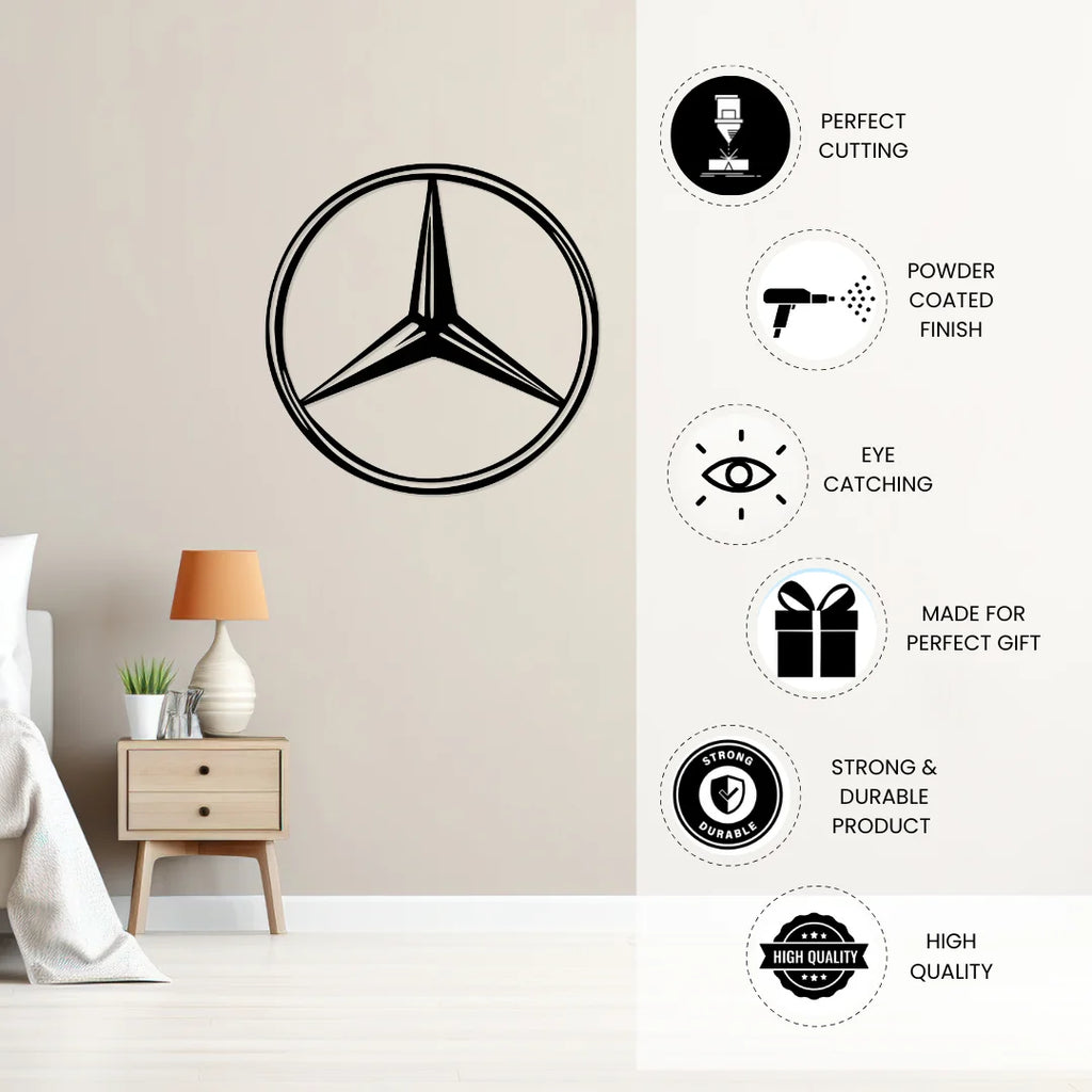 Artrooms Mercedes Logo Metal Wall Art - Wall Decoration | Wall Hanging ( 24x24 inch) | Black Matte Finish