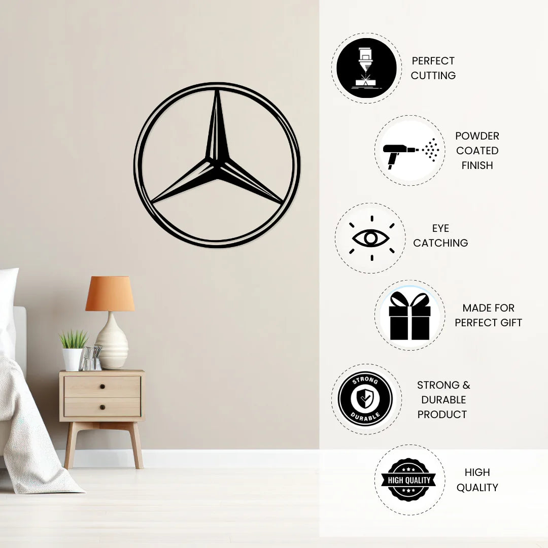 Artrooms Mercedes Logo Metal Wall Art - Wall Decoration | Wall Hanging ( 24x24 inch) | Black Matte Finish