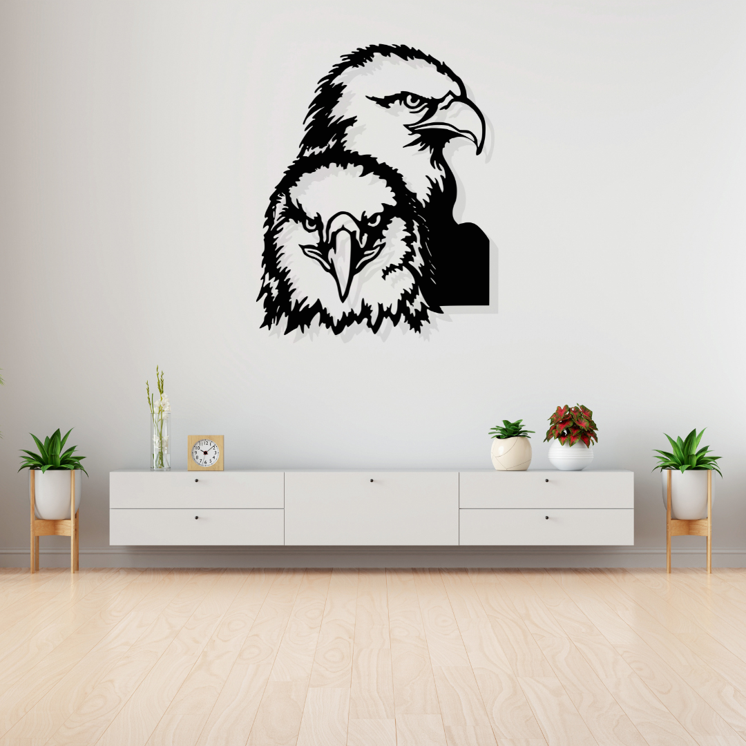 Artrooms Eagles Metal Wall Art - Wall Decoration | Wall Hanging (20x25 inch) | Black Matte Finish