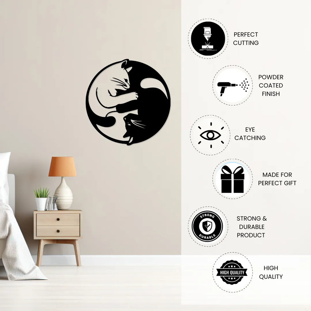 Artrooms Cats Metal Wall Art - Wall Decoration | Wall Hanging (24x24 inch) | Black Matte Finish