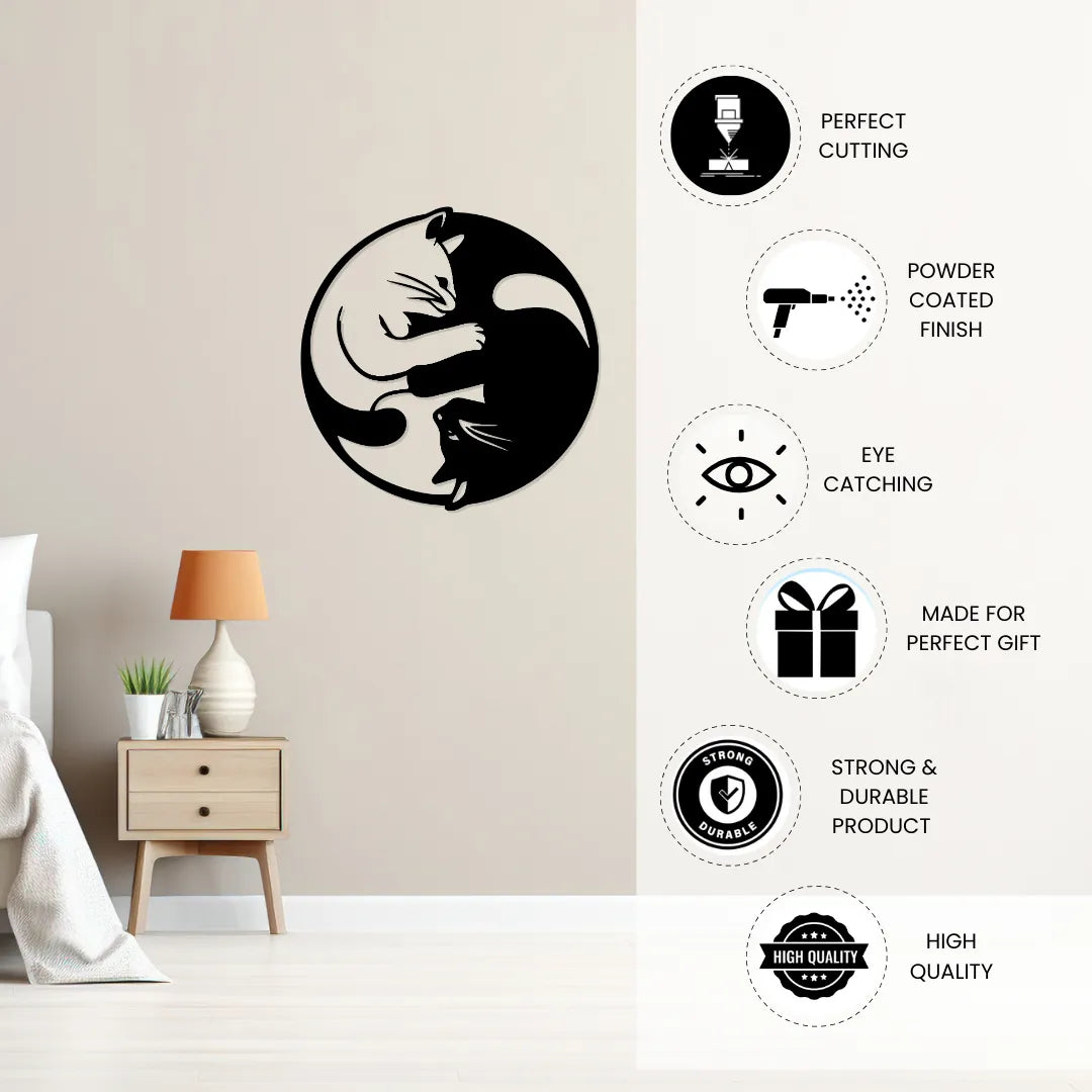 Artrooms Cats Metal Wall Art - Wall Decoration | Wall Hanging (24x24 inch) | Black Matte Finish