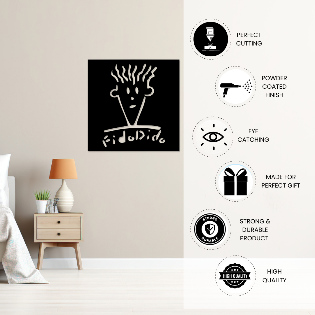 Artrooms Fido Dido Metal Wall Art - Wall Decoration | Wall Hanging (24x24 inch) | Black Matte Finish