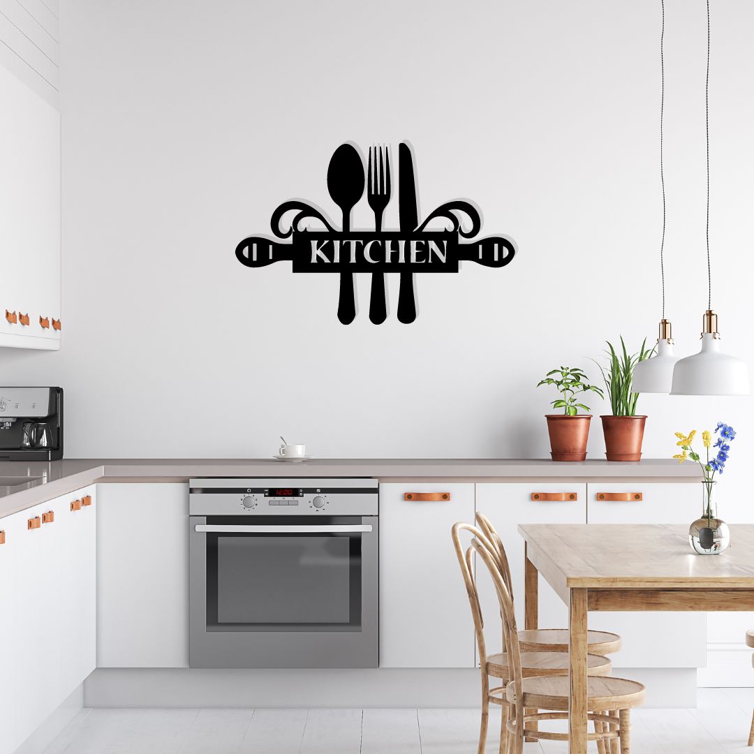 Artrooms kitchen Metal Wall Art - Wall Decoration | Wall Hanging (25x16 inch) | Black Matte Finish