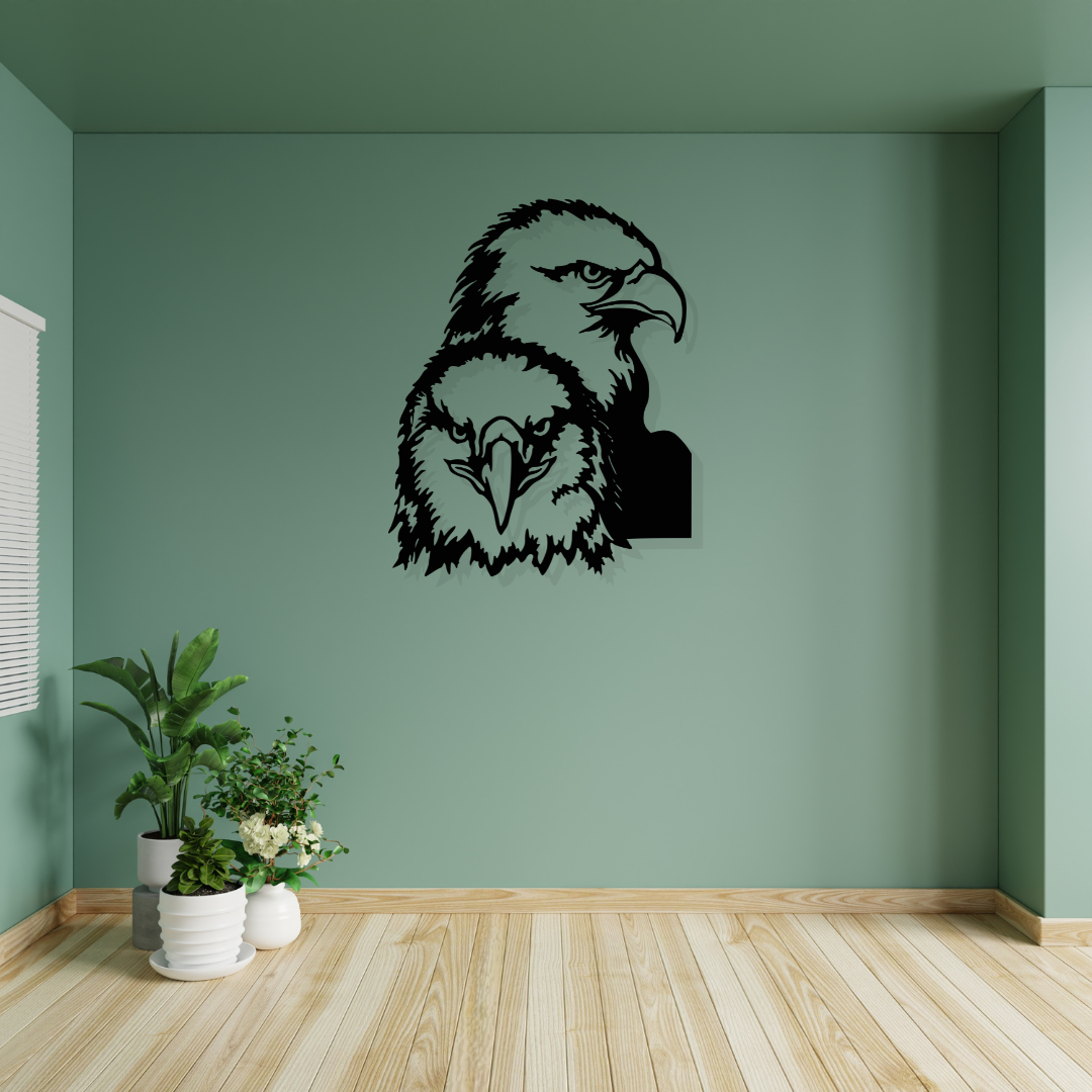 Artrooms Eagles Metal Wall Art - Wall Decoration | Wall Hanging (20x25 inch) | Black Matte Finish