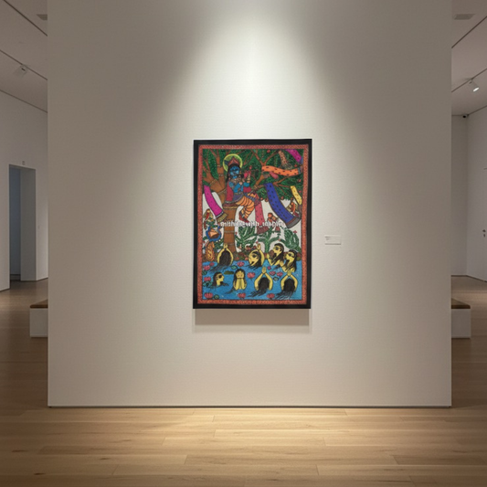 Madhubani Krishna Leela (Gopika Cheerharan) by Nikhila Gokhale