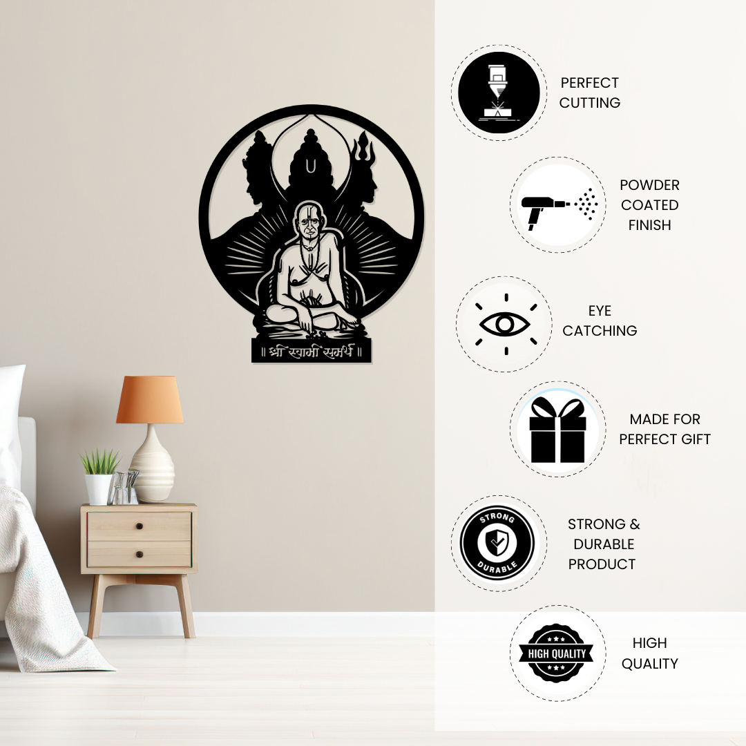 Swami Samarth and Dattatreya Metal Wall Art - Wall Decoration | Wall Hanging | Black Matte Finish