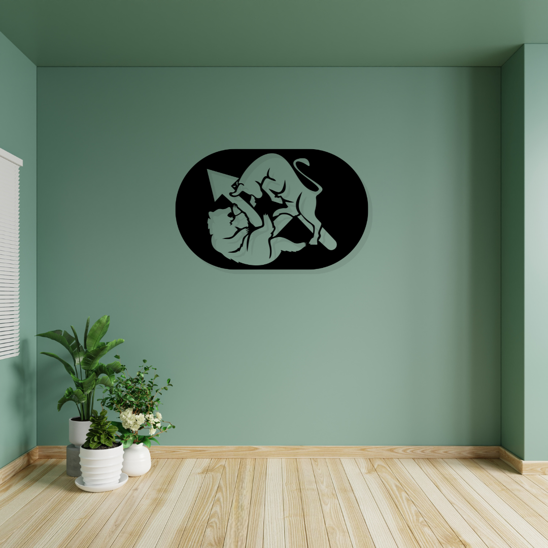 Artrooms Bull and Bear Metal Wall Art - Wall Decoration | Wall Hanging (25x15 inch) | Black Matte Finish