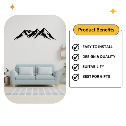 Artrooms Mountain Metal Wall Art - Wall Decoration | Wall Hanging (25x7 inch) | Black Matte Finish