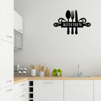 Artrooms kitchen Metal Wall Art - Wall Decoration | Wall Hanging (25x16 inch) | Black Matte Finish