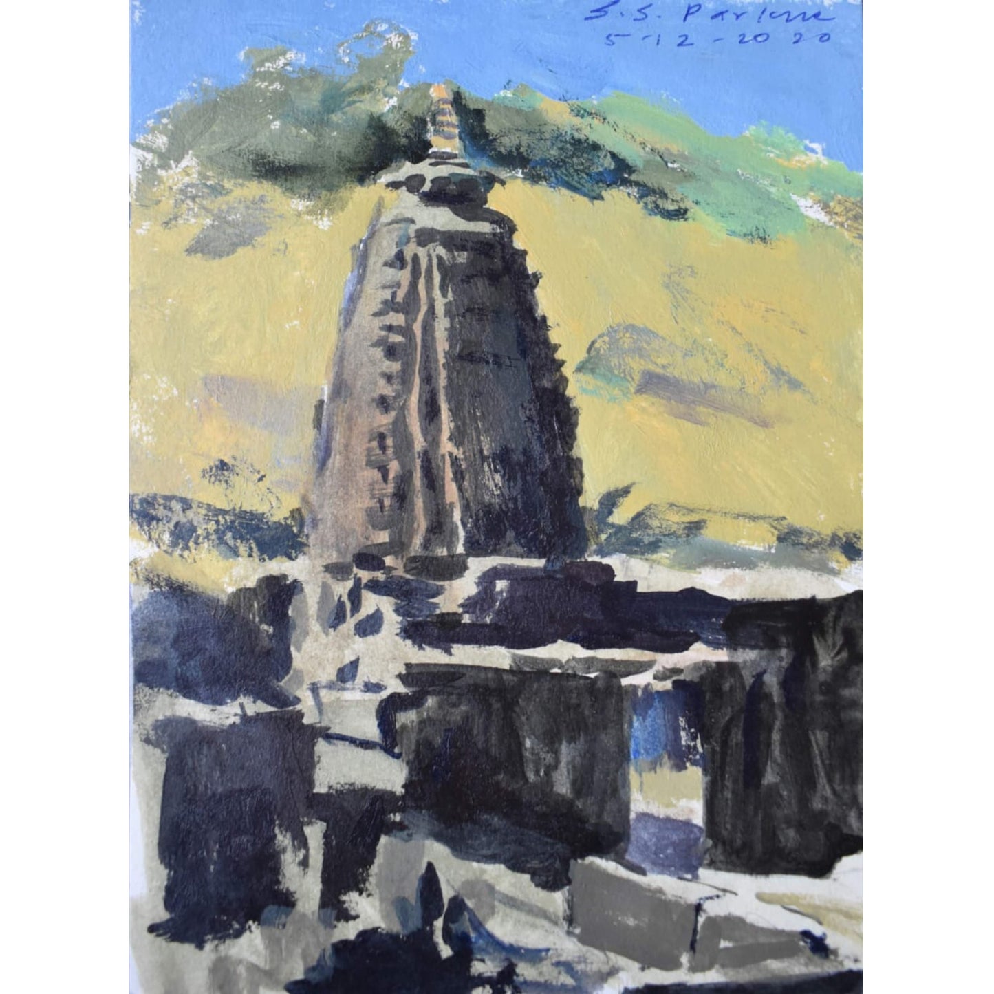 Water Color Handmade Painting 11 X 18 Inch - (Temple169)
