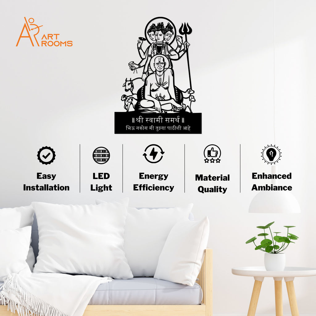 Swami and Datta Maharaj Metal Wall Art With Light – Easy Install Spiritual Wall Décor