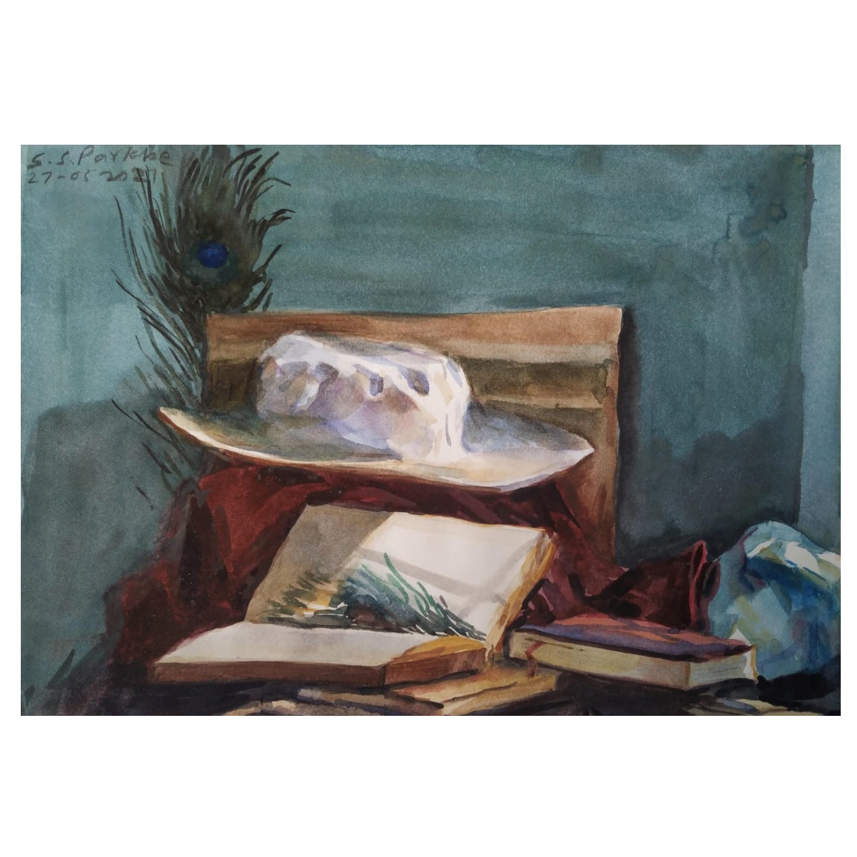 Water Color Handmade Painting 11 X 18 Inch - (Composition171)