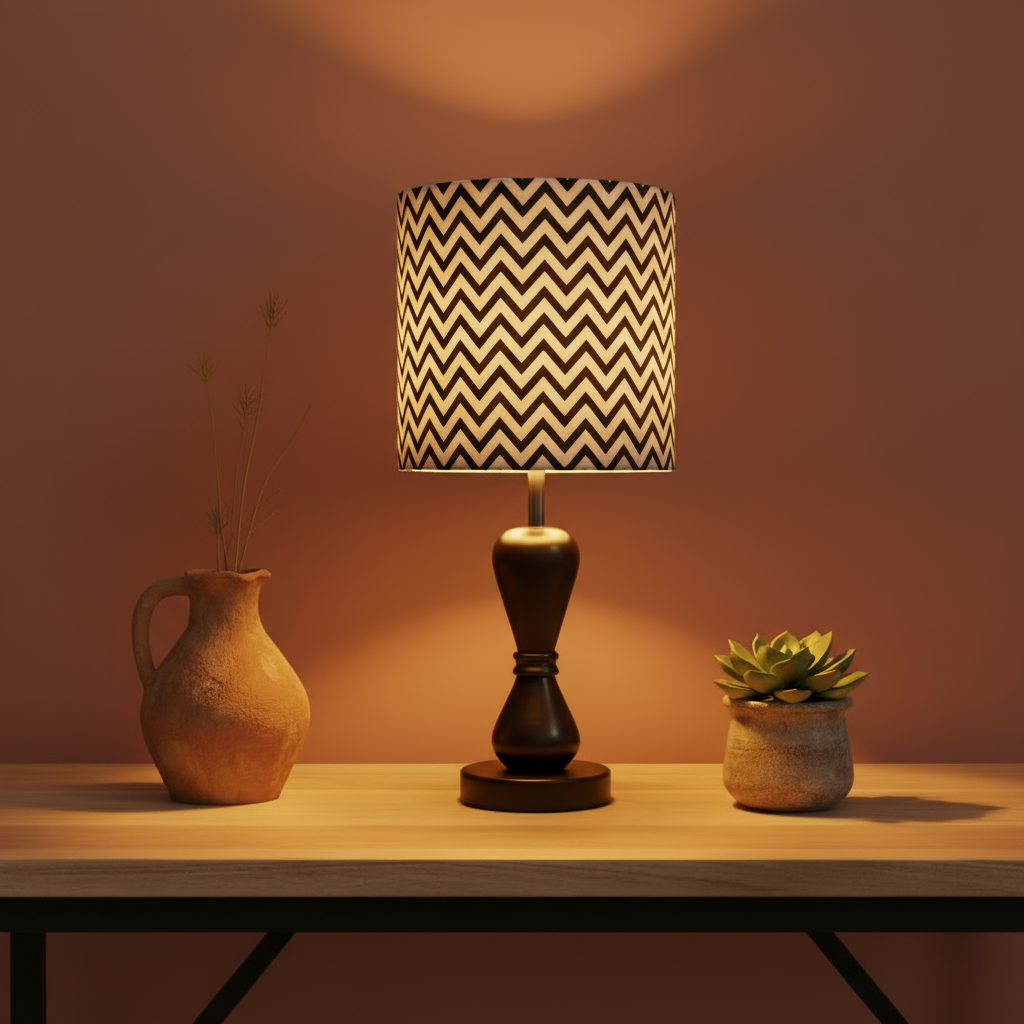 Fabric Lamp Shade – Black & White Chevron Print Cotton