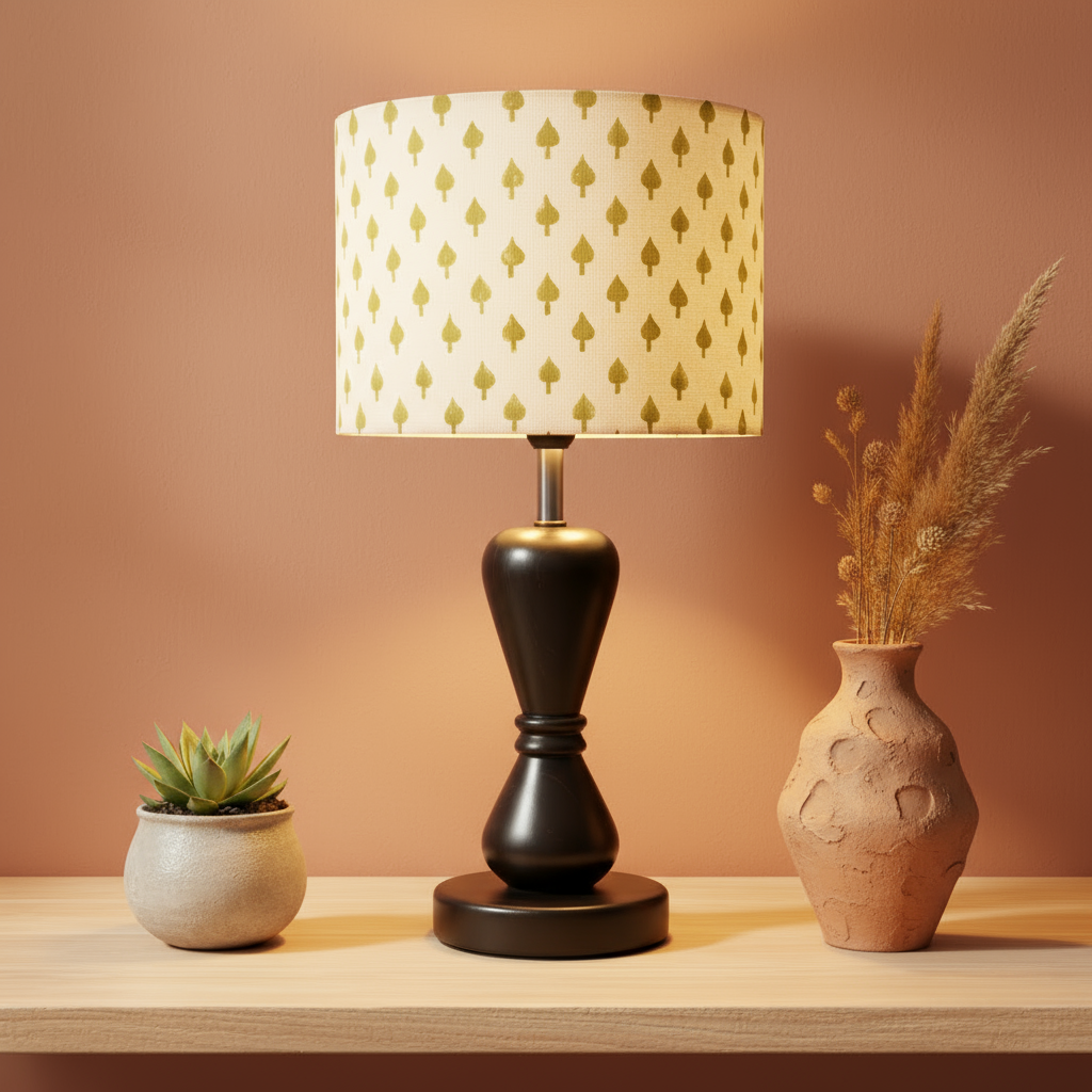 Fabric Lamp Shade – Green Leaf Block Print Cotton